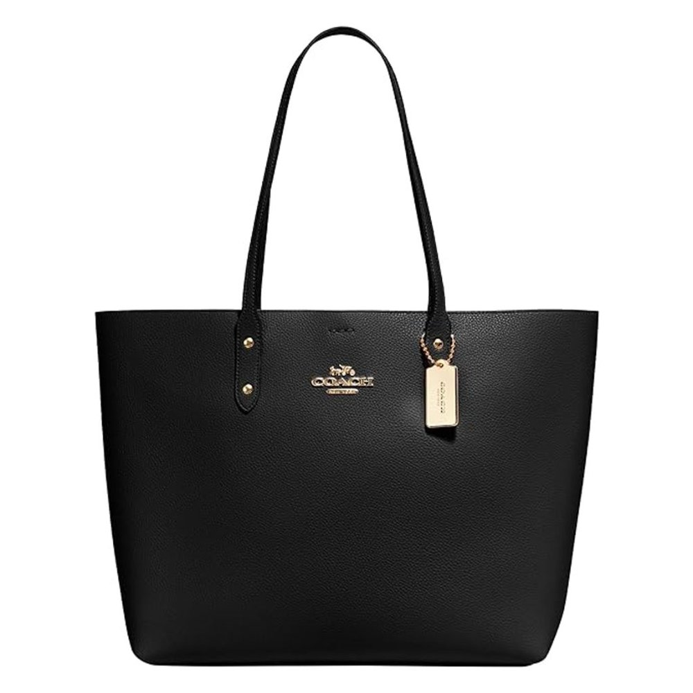 COACH Town Tote - Black Polished Pebble Leather